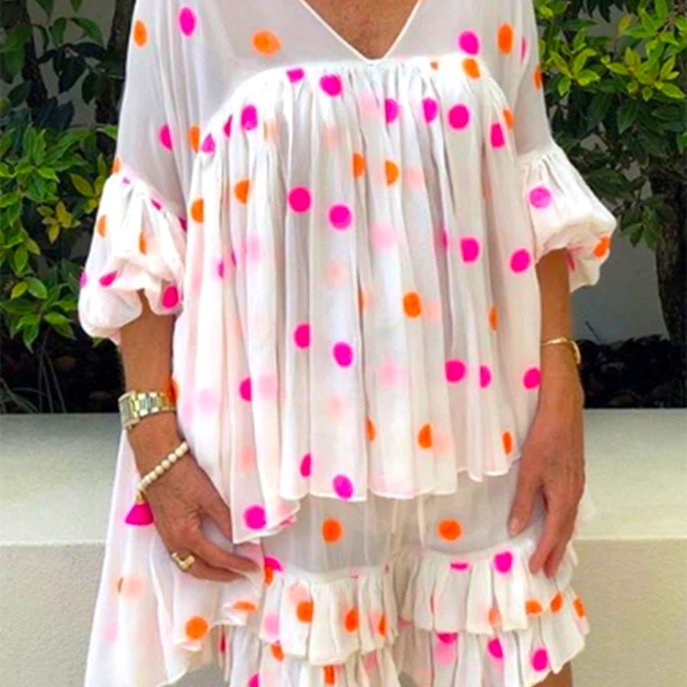 White Casual Polka Dots Suit, size 3XL